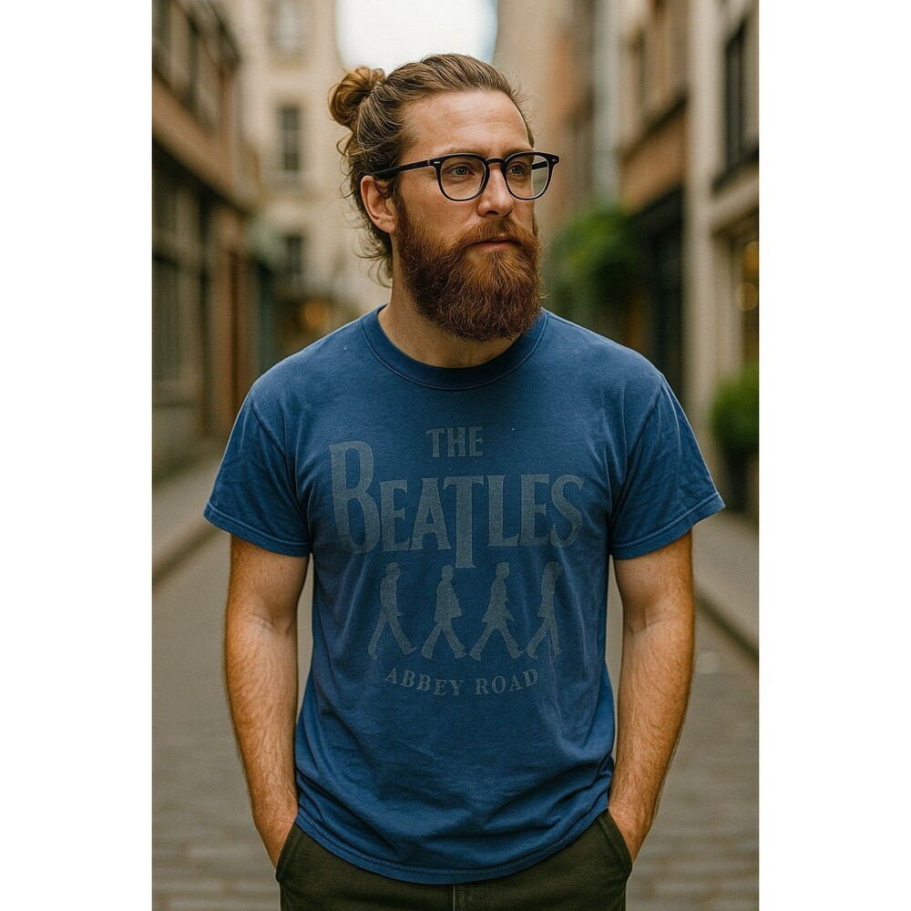 2012 THE BEATLES ABBEY ROAD PRINT T-SHIRT - Mens Size Large  - BLUE